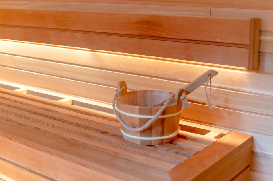 Infrared sauna with wooden interior