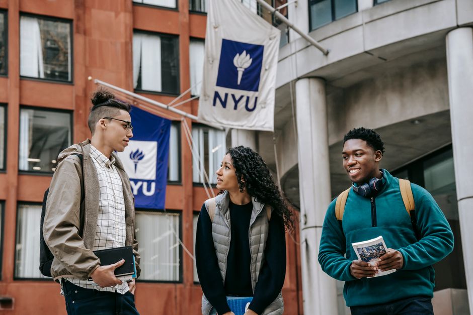 A diverse group of students on a university campus in the United States