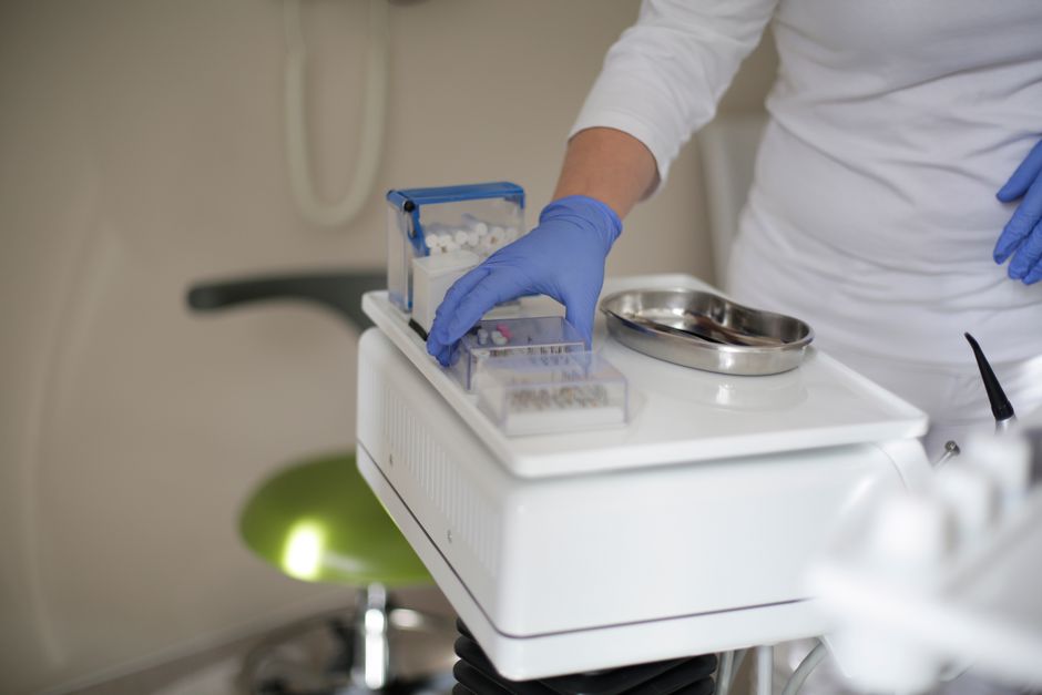 Dentist at work in a modern dental office