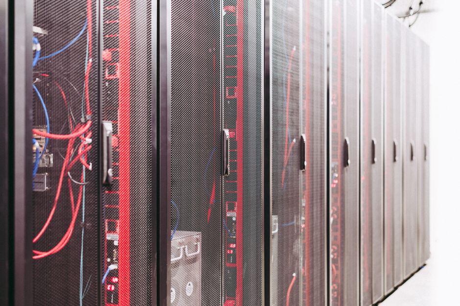 Network cables and backup devices in a server room