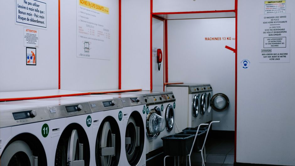 Clean laundry machines in a modern laundromat interior