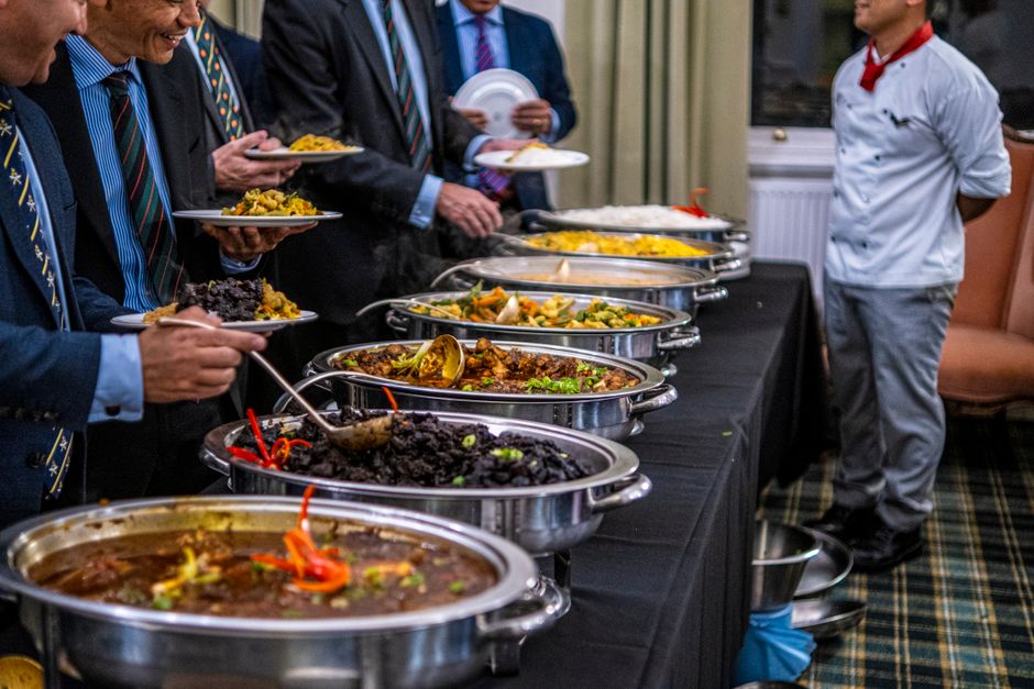 Corporate lunch catering setup for a business meeting in Mono County