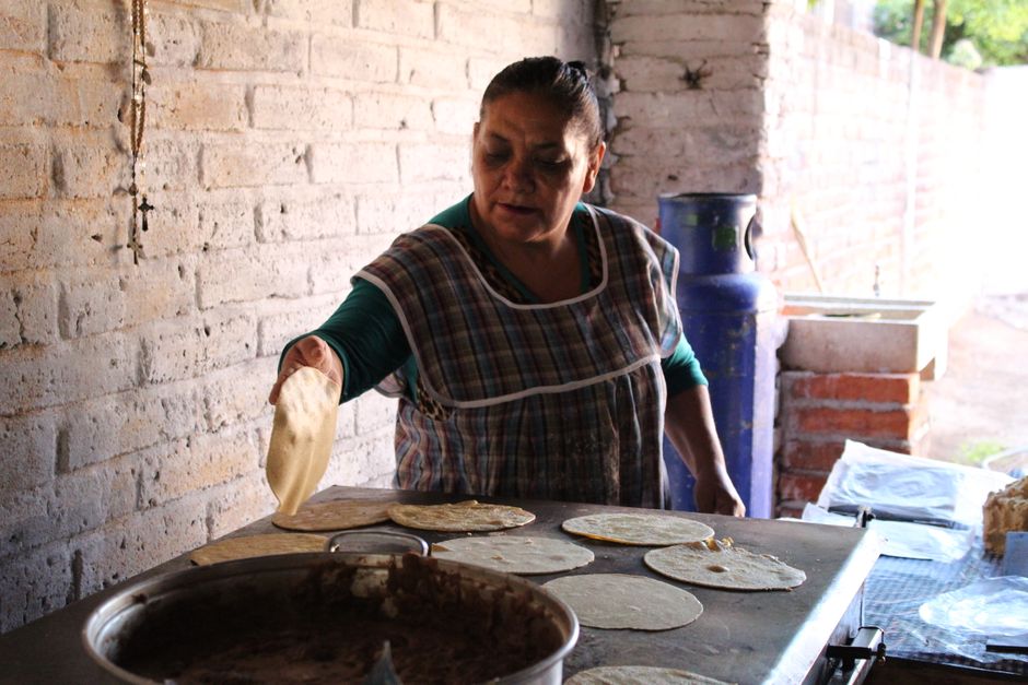 Production line of traditional Mexican tortillas