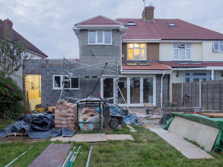 Construction of a home addition with framing and building materials