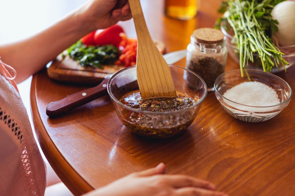Classic Argentinian chimichurri sauce with herbs
