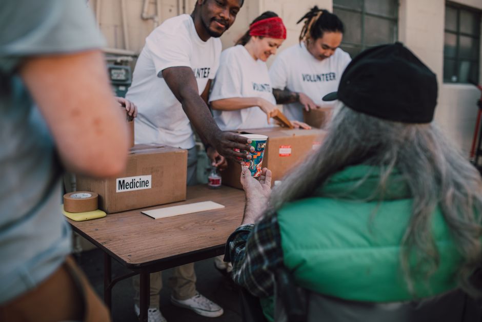 Charity volunteers, faith-based community service