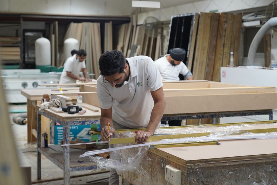 Custom wood furniture design workspace