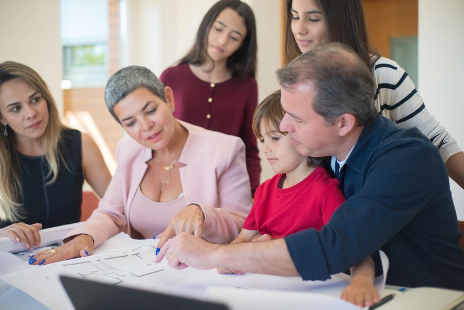 Illustrative stock photo of a family discussing estate planning
