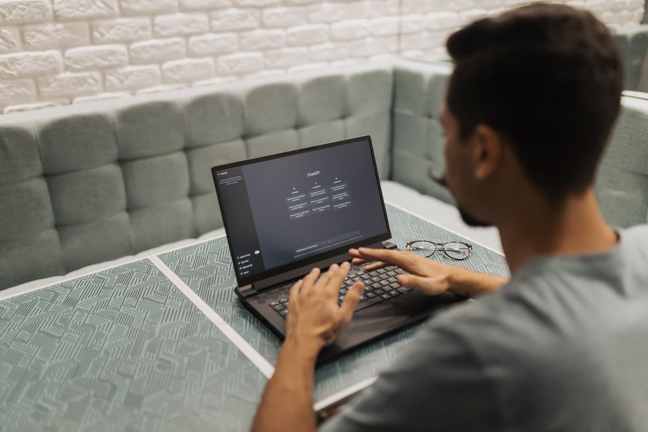 Group collaborating in an AI-focused office