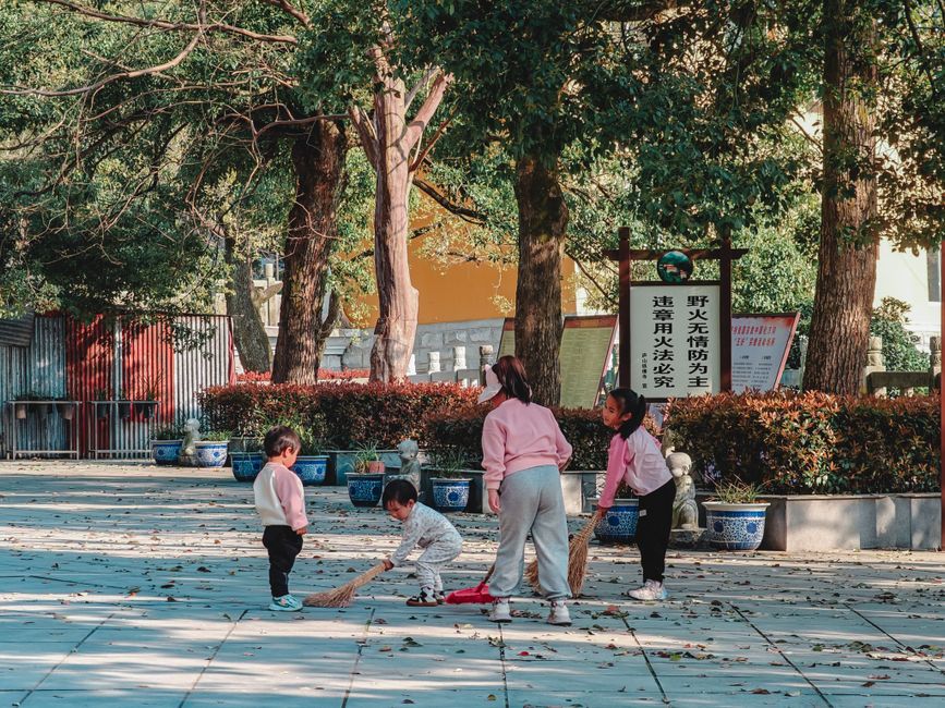 Children playing and enjoying fresh air in a well-preserved city park