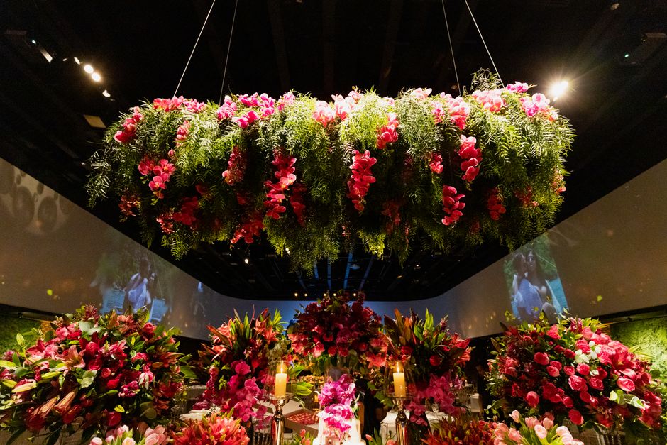 Floral installation at a modern corporate event