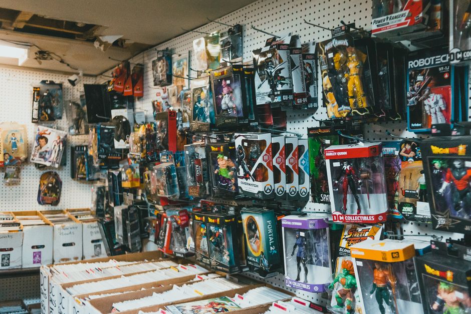 Collectible toys displayed on shelves