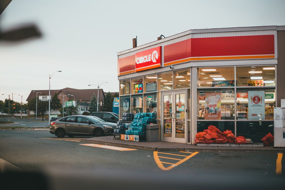Car accessories and essential products inside a convenience store