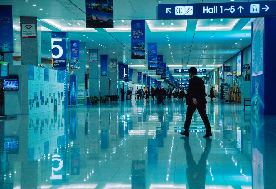 Networking among tech innovators at an international event