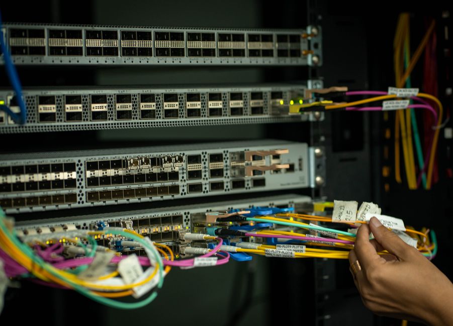 Structured cabling and network systems being installed in an office environment