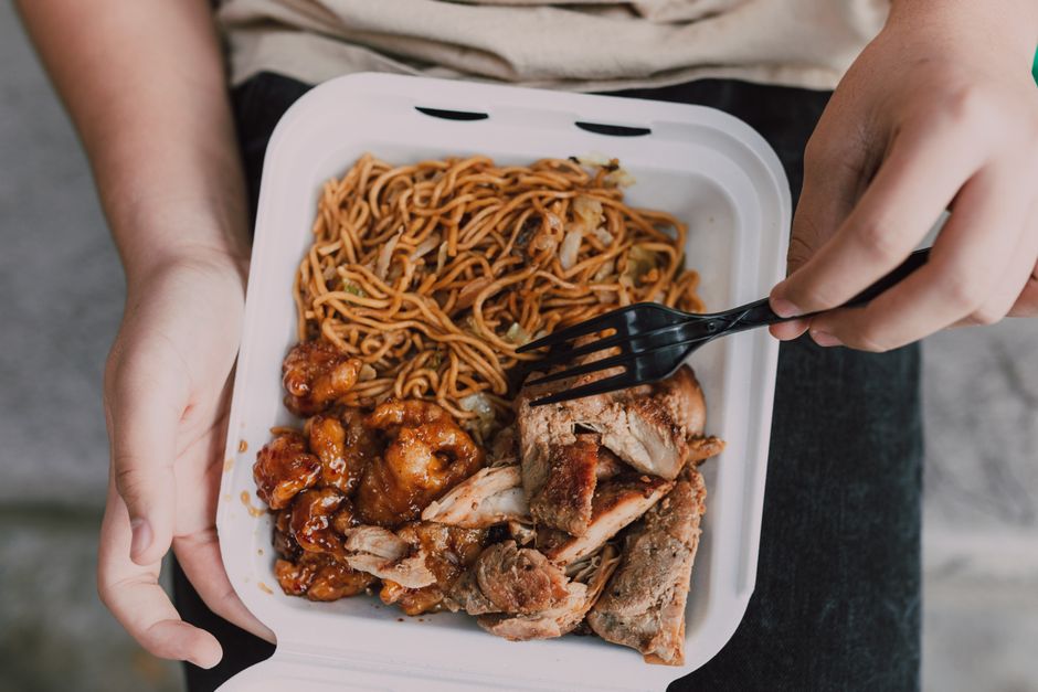 Chinese food packaged for delivery and takeout