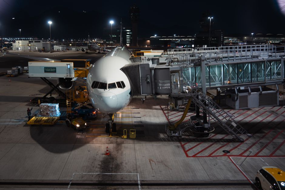 Cargo airplane unloading at airport