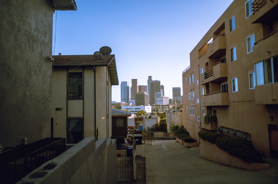 Modern apartment buildings in Los Angeles metropolitan area