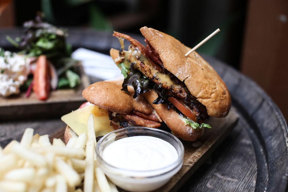 Classic American meal served on a restaurant table