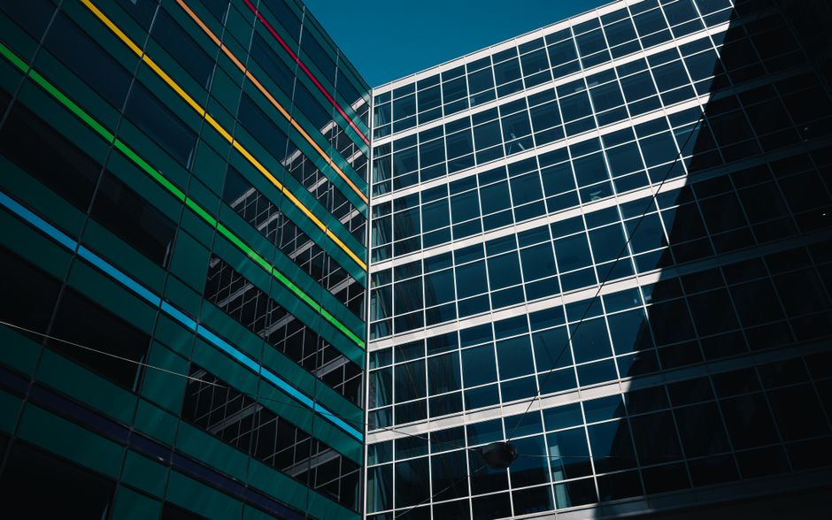 Modern office buildings with glass facades - commercial real estate