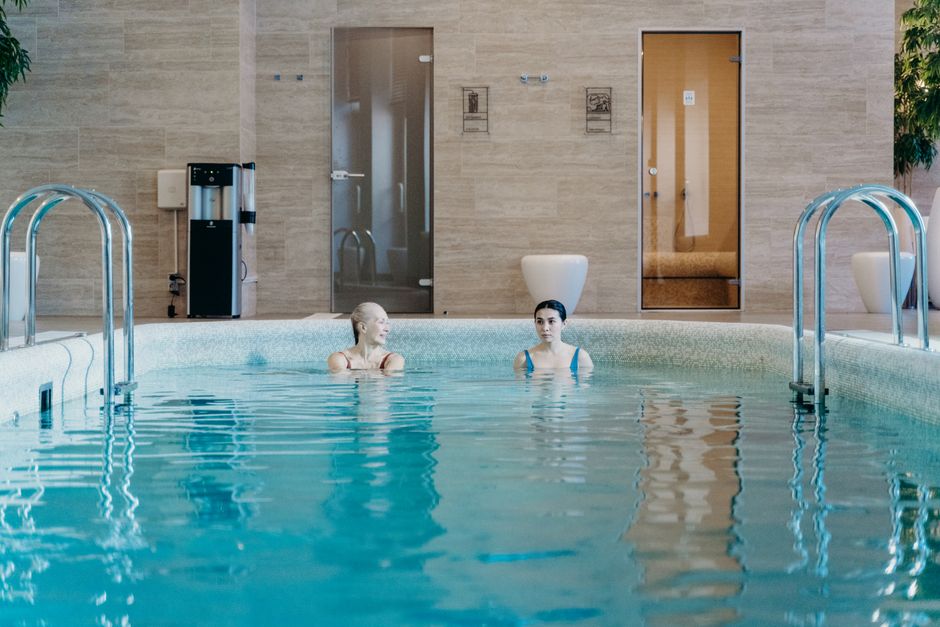 Modern float therapy suite with ambient lighting