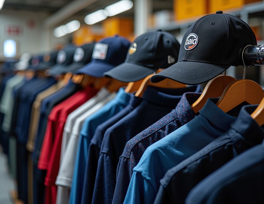 Brand printed T-shirts and embroidered caps