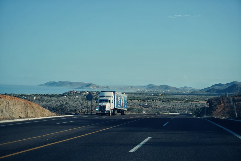 Freight truck transporting general cargo in California