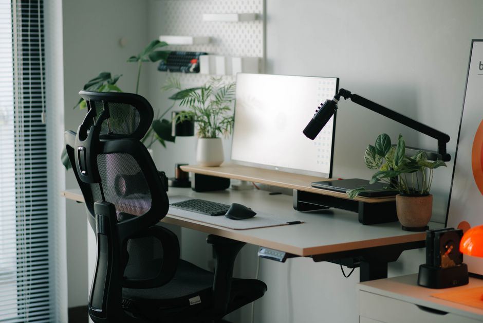 Home office setup with ergonomic furniture