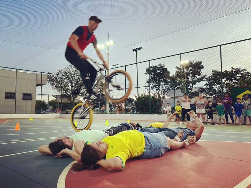 BMX stunt performance at a corporate outdoor event