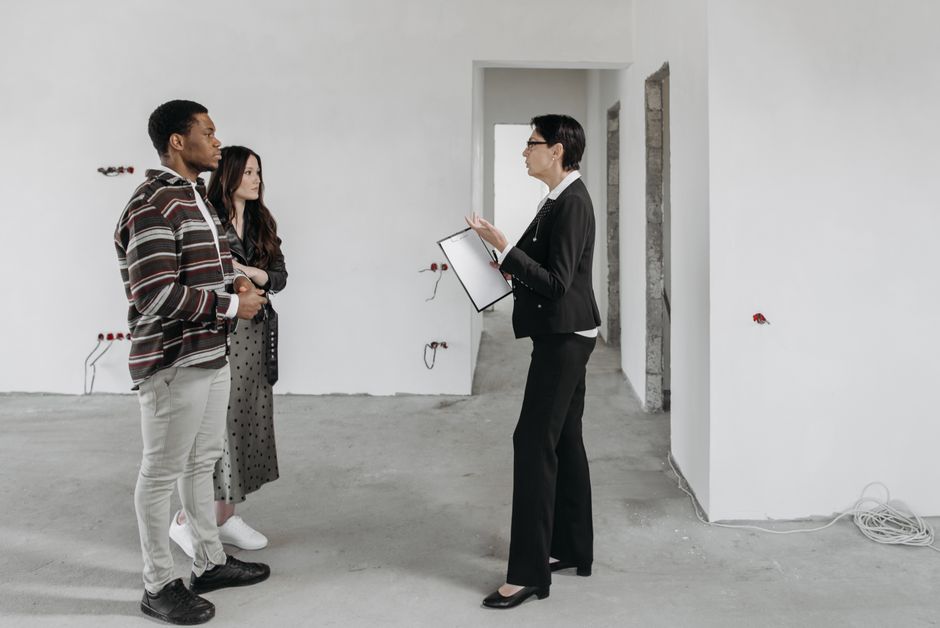 Property manager discussing with client