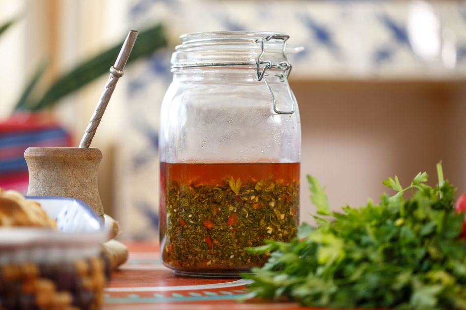 Spicy balsamic chimichurri sauce in a jar
