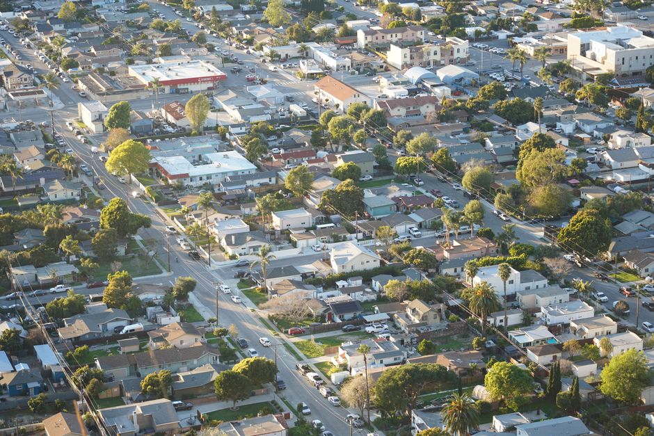 Aerial view of Orange, CA with residential developments