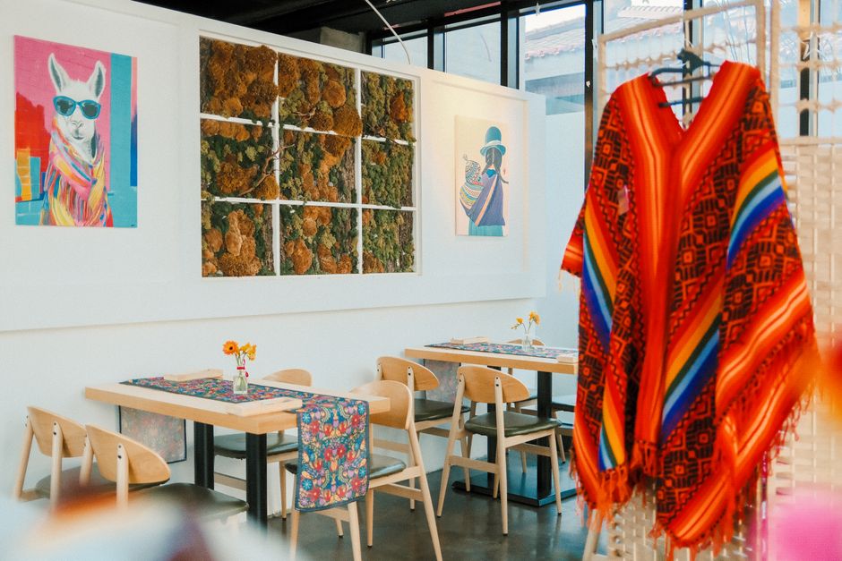 Contemporary Mexican restaurant with colorful decor and open seating