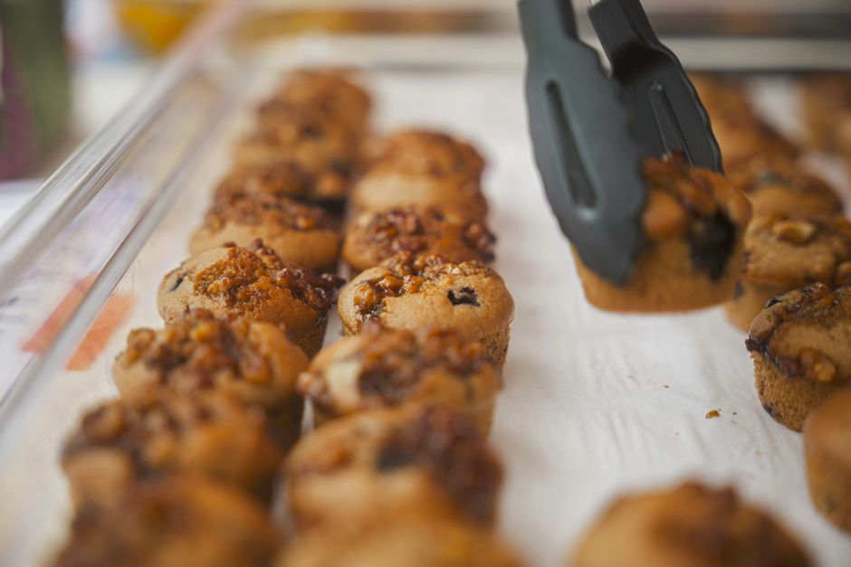 Fresh muffins in a bakery