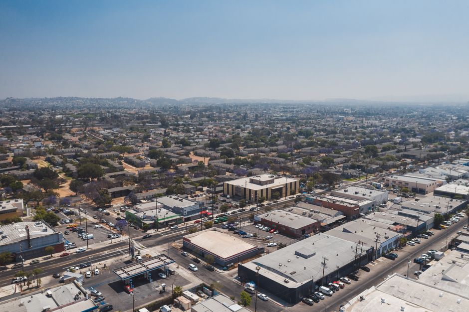 Los Angeles residential building exterior under sunny sky