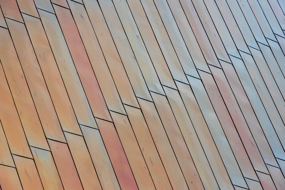 Closeup of geometric decorative wood wall panel