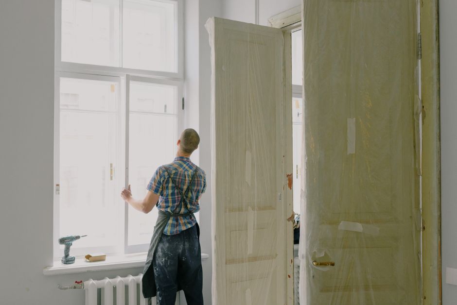 Installed modern interior door in a home setting
