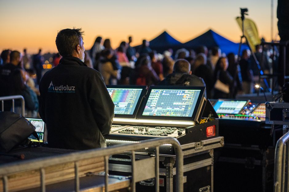 Concert crew managing stage equipment