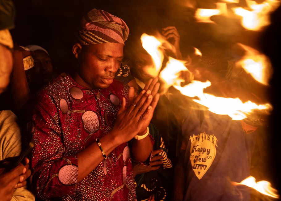 People in prayer as part of Yoruba tradition