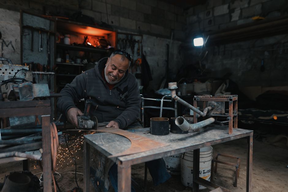 Custom metal fabrication in an industrial workshop