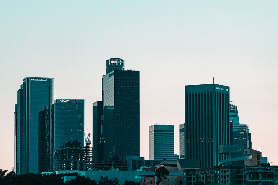 Business professionals meeting in a Los Angeles corporate setting