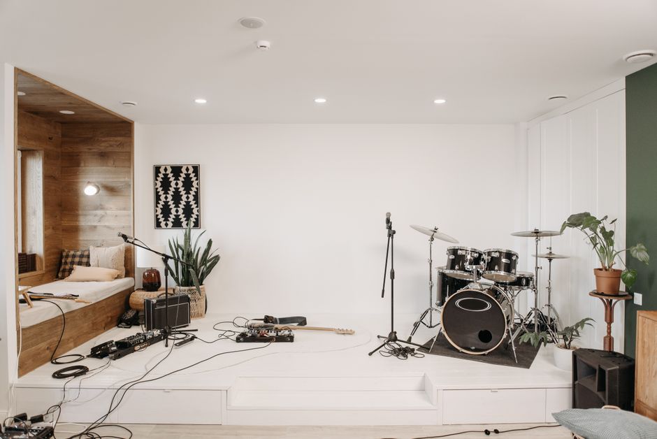 Music studio interior showing modern audio equipment