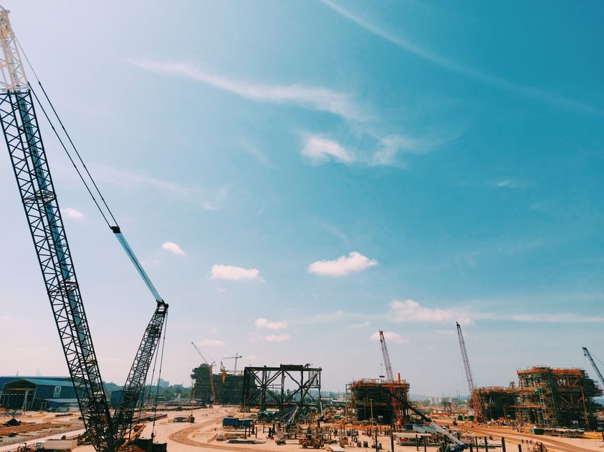 Steel and concrete frames on a large construction site