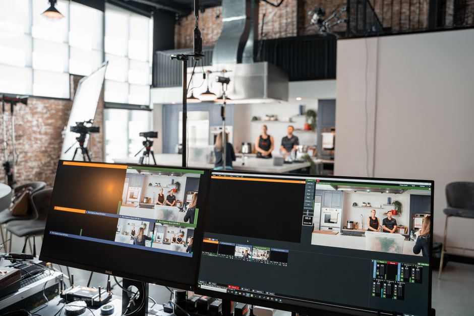 Digital content marketing team producing video and social media content