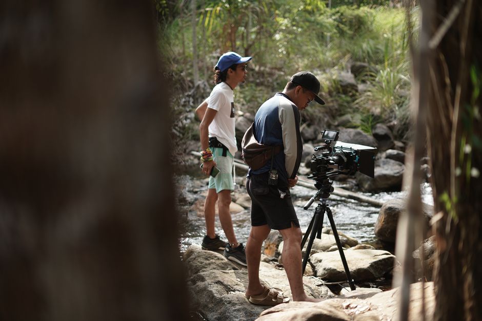 Behind the scenes on a documentary film set