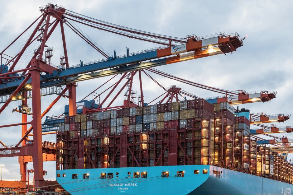 Container ship in port ready for ocean freight