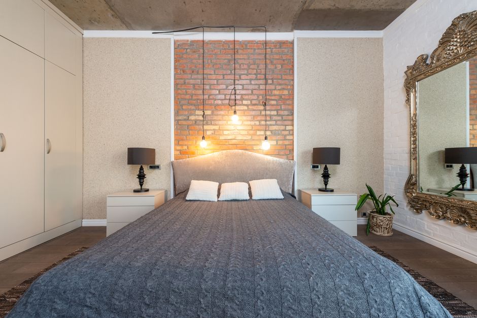 Cozy bedroom with stylish bed
