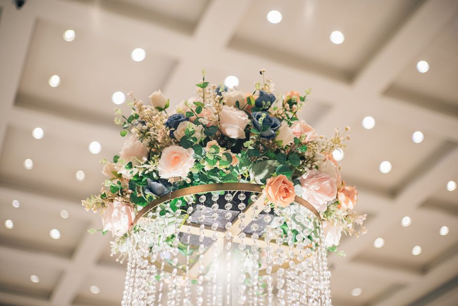 Elegant floral arrangements at a luxury wedding ceremony