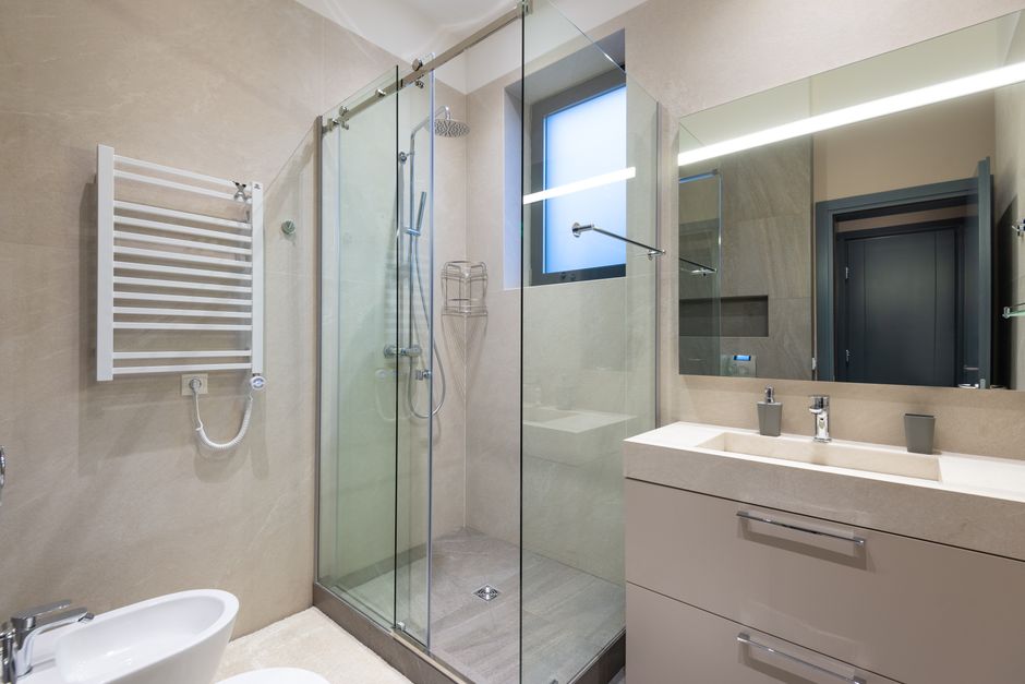 Renovated bathroom with updated fixtures