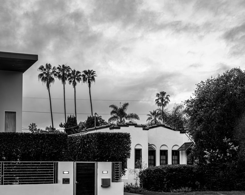 Modern residential building with palm trees in Los Angeles